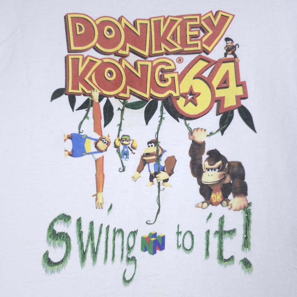 Vintage Nintendo Donkey Kong 64 Promo Shirt Size Large White Swing‎ N To It N64 - Picture 2 of 10